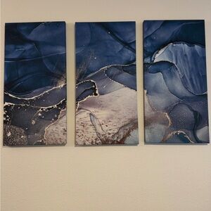 Abstract Blue Triptych Wall Art